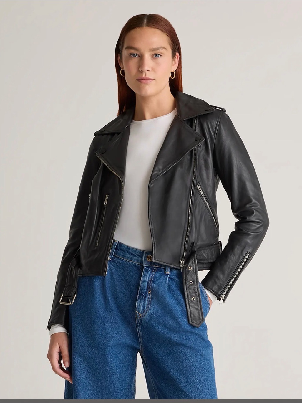 Quince Black 100% Leather Motorcycle Jacket With Belt